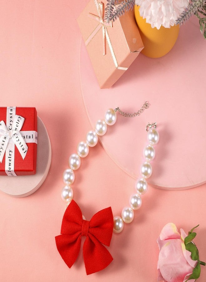 LEIFIDE Chunky Pearl Dog Necklace with Red Bow 20mm Large Bead Big Pearl Puppy Collar Necklace Adjustable Jewelry Accessories for Medium Large Dog Outfit Gift for Christmas(Red,14 Inch Long) - Image 4